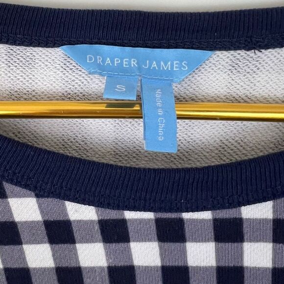 Draper James Natalie Sweatshirt French Terry Gingham Check Navy Pullover Small - Picture 6 of 8